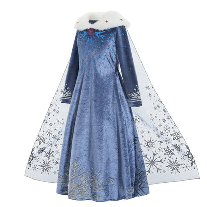 Elsa Dress for Girl Princess Birthday Party Winter Costume Kids Cosplay Frozen Evening Long Sleeve Clothes Snow Queen