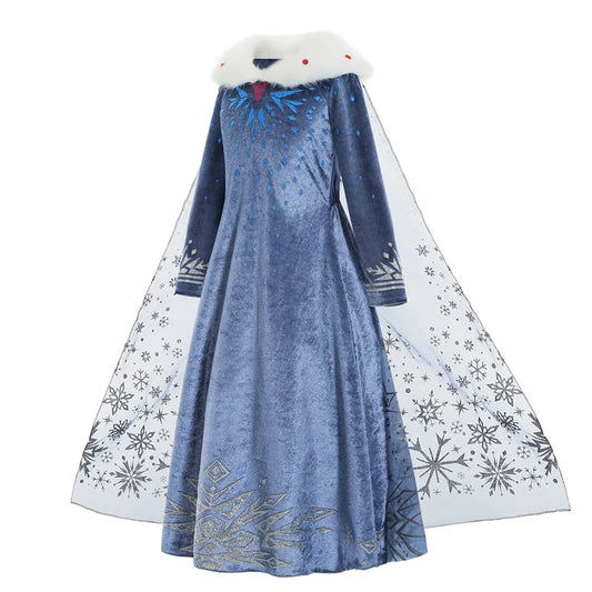 Elsa Dress for Girl Princess Birthday Party Winter Costume Kids Cosplay Frozen Evening Long Sleeve Clothes Snow Queen