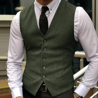 Men Vest Brown Herringbone Single Breasted With Lapel Waistcoat For Wedding Party Business Work Daily Casual Ball Men Suit Vest