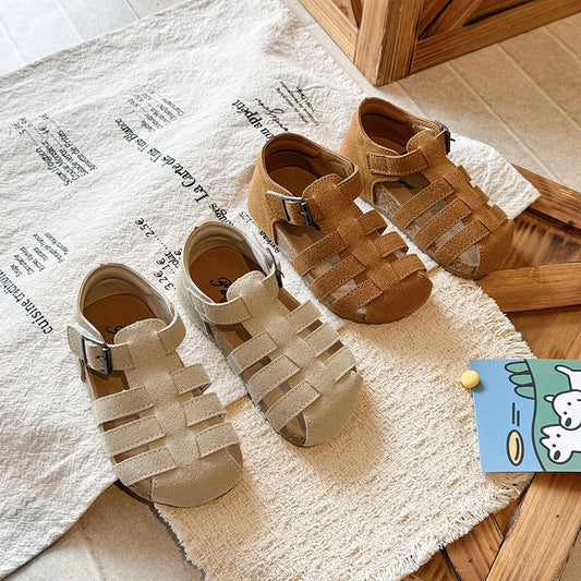 Kids'Casual Shoes Sandals PU Leather Fashion Solid Color Summer Shoes For Girls Buckle Anti-slip Brown White Shoes Size 21-30