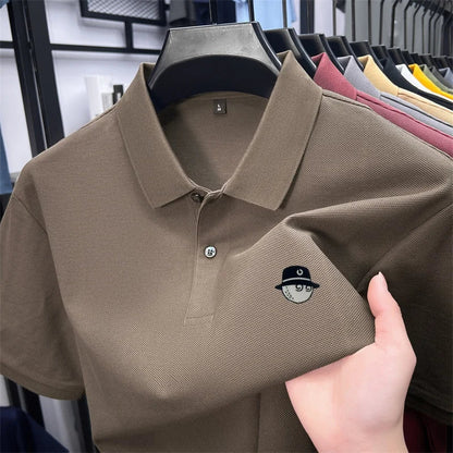 Men's Cotton100% High End Brand Lapel Polo Shirt Summer New Solid Color Print Short Sleeve T-Shirt Casual Breathe Men's Clothing