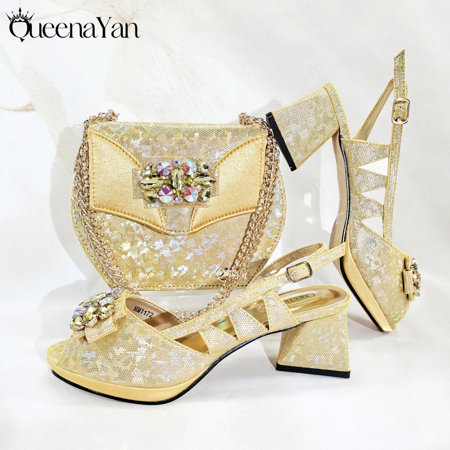 Newest Italian Design Special Synthetic Fabrics Women's Matching Shoe and Bag Set High Heel for Weddings and Parties