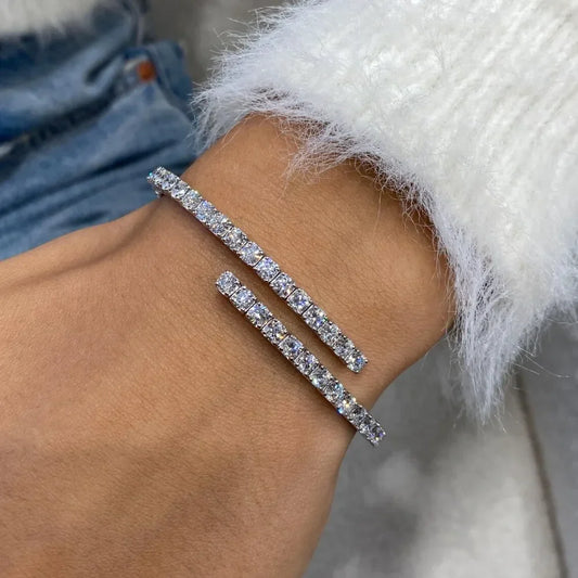 Bracelet jonc ouvert de tennis en moissanite certifié 3 mm, tout en moissanite, argent S925, bracelets manchettes en diamant de laboratoire étincelants pour femmes, bijoux fins