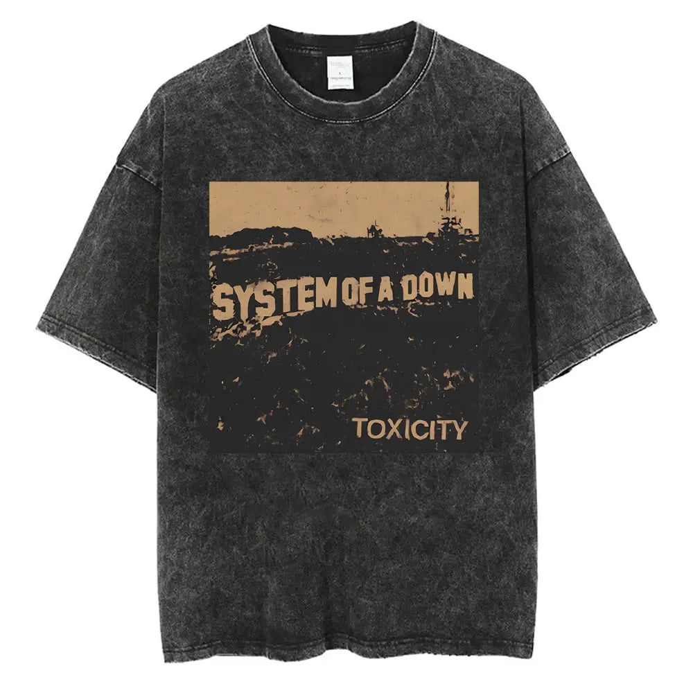Washed Vintage Rock Band System of A Down Mezmerize Printed T-shirts Men Fashion Classic Metal Tshirt Male Oversized Streetwear