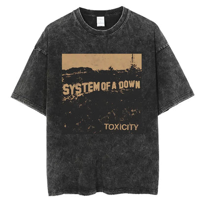 Washed Vintage Rock Band System of A Down Mezmerize Printed T-shirts Men Fashion Classic Metal Tshirt Male Oversized Streetwear
