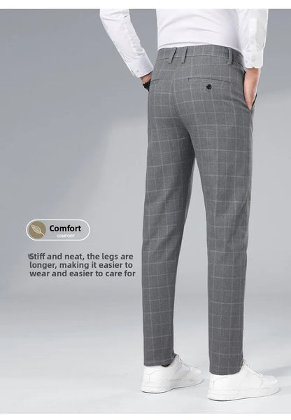 Autumn Winter Men's Business Casual Plaid Pants Korean Fashion Stretch Slim Fit Suit Pants Male Office Formal Versatile Trouser