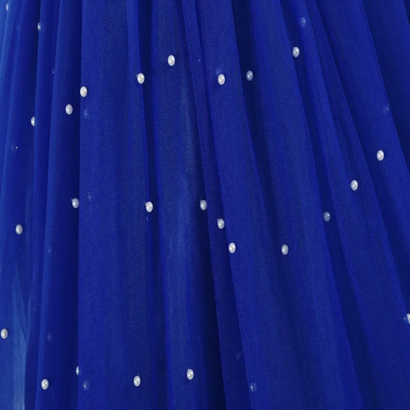 Cinderella Princess Same Cosplay Style Dark Blue Girl Luxury Dress Off-Shoulder Puff Skirt Christmas Party Gift Dress Set