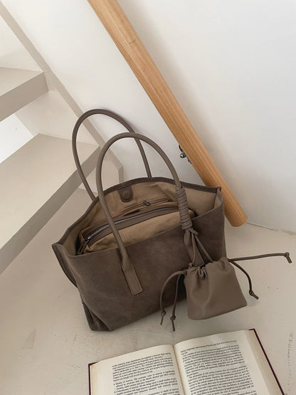 Vintage Large Capacity Suede Tote Bag Designer Trapeze Shoulder Bags for Women Luxury Genuine Leather Handbag and Purse 2026