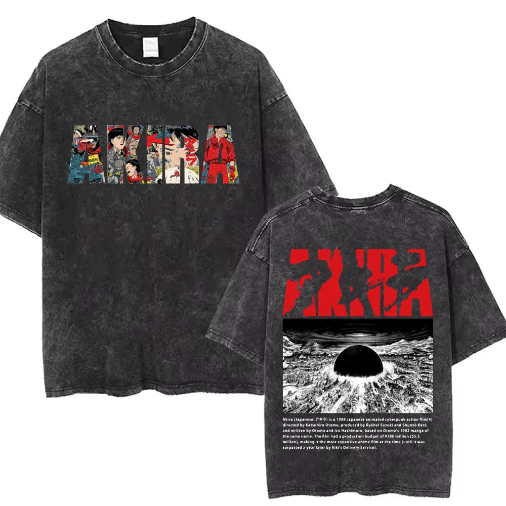 Washed Vintage Anime Akira T Shirts Japanese Science Fiction Cartoon Movie Shotaro Kaneda T-shirt Men's Manga Oversized T-shirts