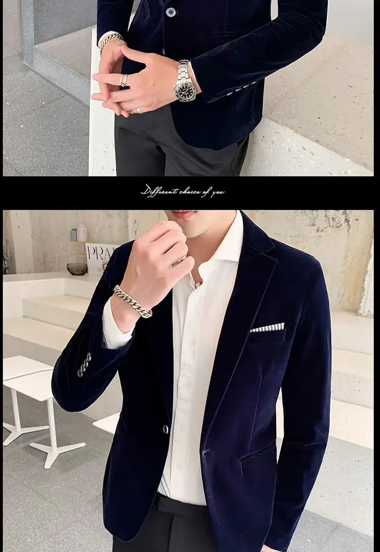 Mens Blazer Men's Fashion Business Corduroy Shirt Gentleman British Style Casual Slim-fit Wedding Work  Mens Blazer Jacket  5XL