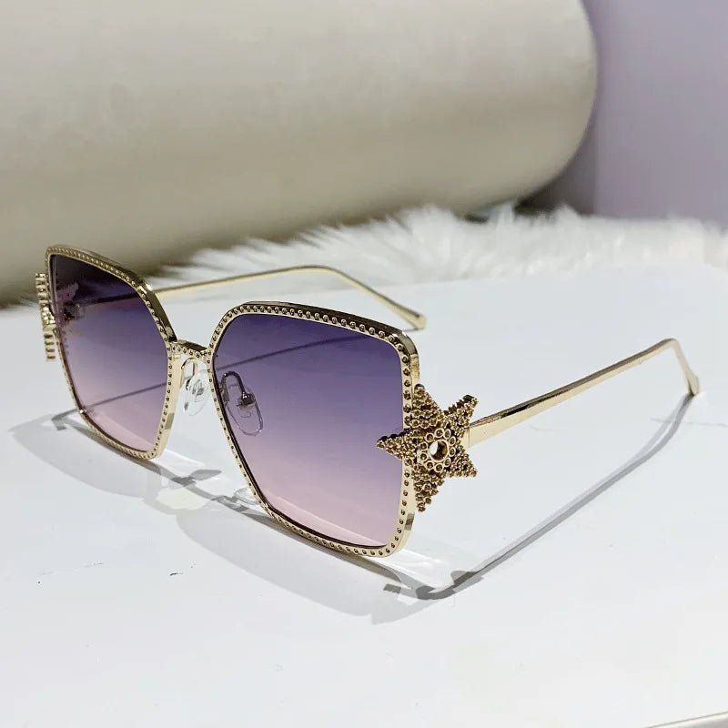 Metal Frame Oversized UV400 Sunglasses Women Men Star Design New Trendy Square Sun Glasses Ladies Vintage Cool Gafas De Sol
