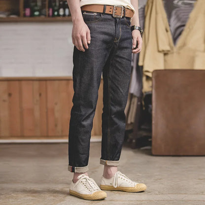 Retro 11.6oz Cotton Selvedge Raw Denim Jeans Tapered Regular Fit Jeans with Zipper Fly High Quality Versatile Men's Pants