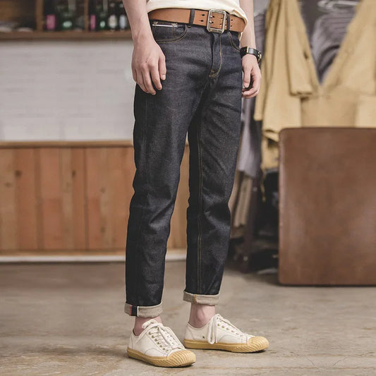 Retro 11.6oz Cotton Selvedge Raw Denim Jeans Tapered Regular Fit Jeans with Zipper Fly High Quality Versatile Men's Pants