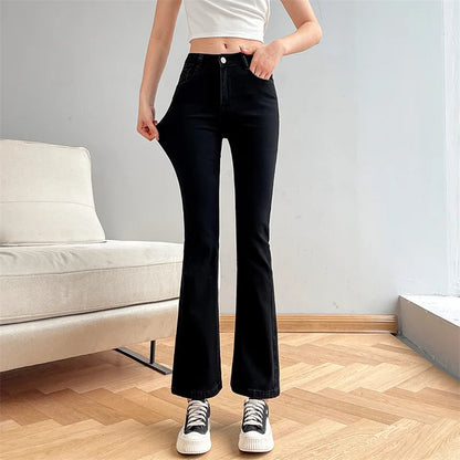 Women Fashion Flare Jeans Winter Streetwear Y2K Straight Pants Ankle Length Denim Jeans Girls Party Casual Retro Blue Trousers