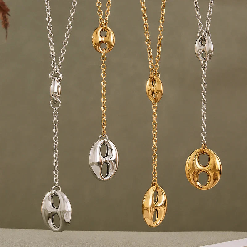 Nivora Double Pig Nose Clasp Pendant Stainless Steel Y Shape Chain Necklaces For Women Wedding Charm Drop Choker Women Jewelry
