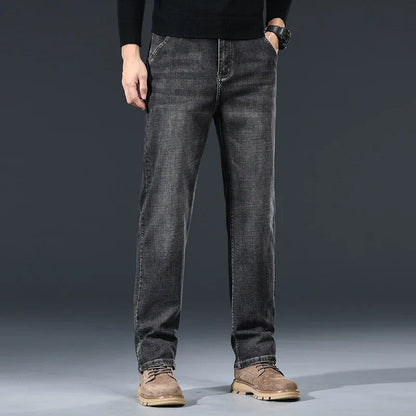2026 New Autumn Men's Blue Straight-leg Jeans Business Casual Cotton Stretch Denim Pants Male Brand Plus Size 40 42 44