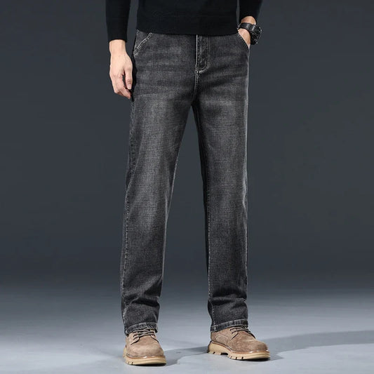 2026 New Autumn Men's Blue Straight-leg Jeans Business Casual Cotton Stretch Denim Pants Male Brand Plus Size 40 42 44