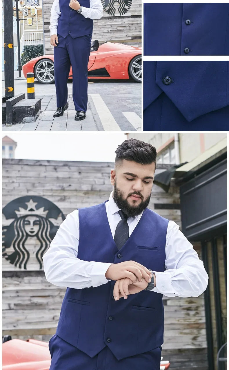 New Plus Size Black Suit Vest Men Solid Color Single Breasted Waistcoat For Host Groom Groomsmen Grey Black Navy Waist Coat 9XL