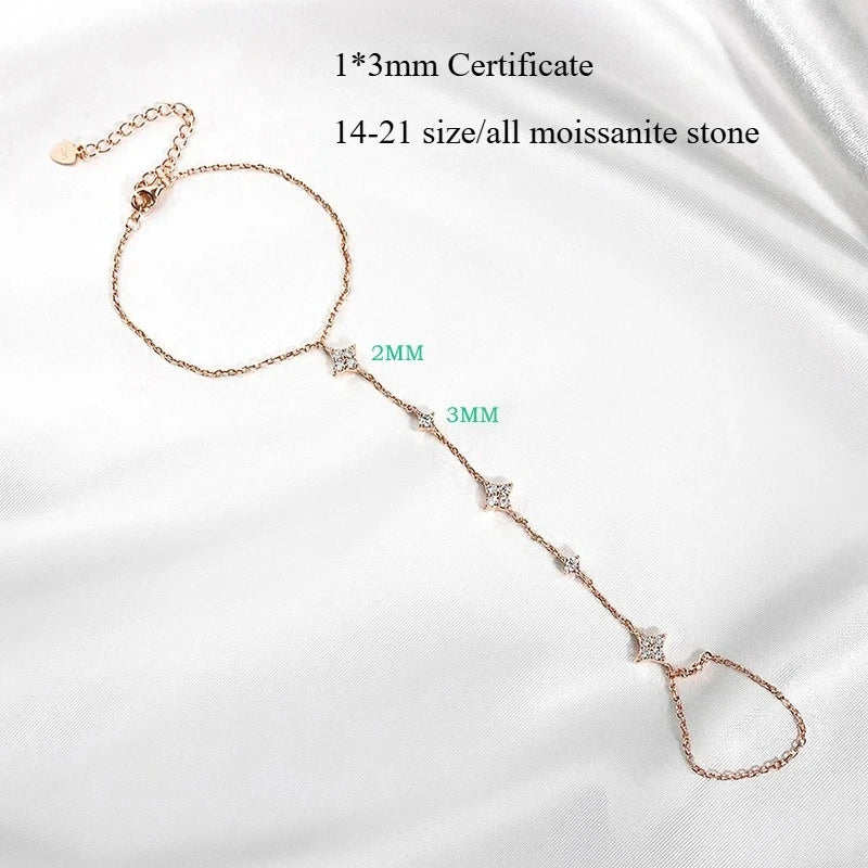 14K Plated Certified Moissanite Bracelets for Women Girls 14-21cm Adjustable Chain Lab Diamond 100% Real Pure Silver 925