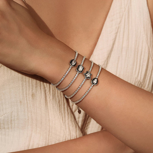 Bracelets empilables en argent sterling 925 brillants, étoiles, cœur géométrique, goutte d'eau, oxyde de zirconium, bracelets tennis pour femmes