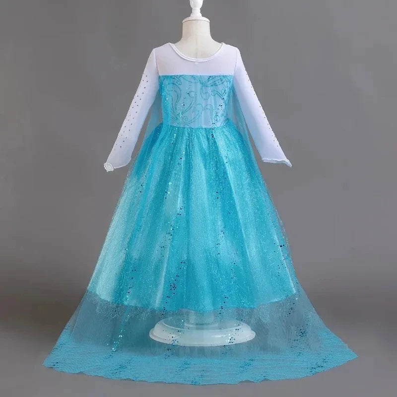For 2-10 Year Cosplay Fancy Queen Frozen Elsa Anna Costume Girls Princess Dress Toddler Halloween Party with Decorative Fittings