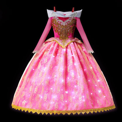 Children LED Light Up Dress Girls Kids Purple Green Cosplay Costume Carnival Birthday Party Clothes Halloween Costume Prom Gown