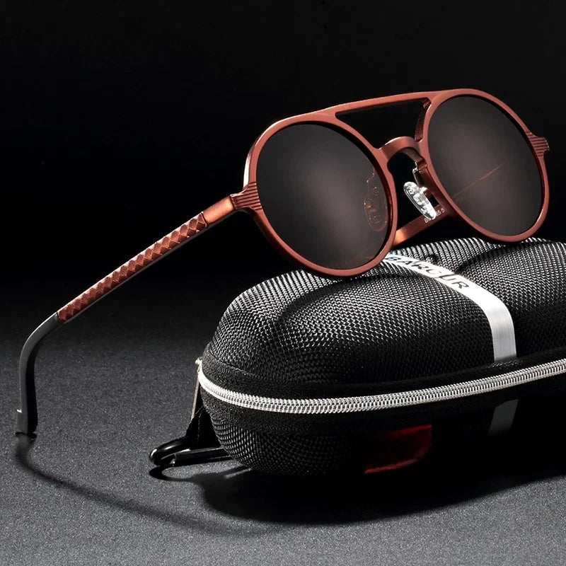 Vintage Aluminum Magnesium Sun Glasses Men Polarized Driving Sunglasses Round Steampunk Shades Brand Designer Eyewear