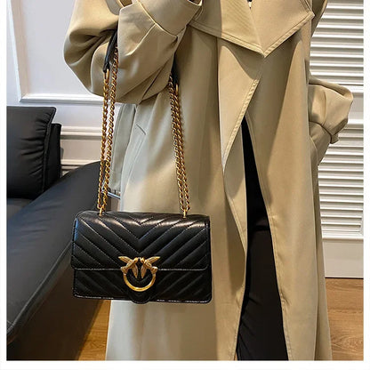 Women Embroidered Small Square Bag Chain Swallow Bag High End Versatile Shoulder Crossbody Bag Fashion Daily Ladies Handbag