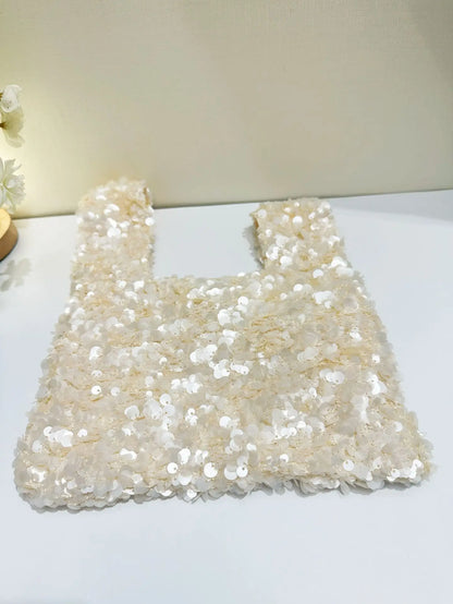 Elegant White Sequin Clutch Evening Bag for Women Mini Hobo Handbag Bridal Party Prom Dress Accessory Female Wedding Purse