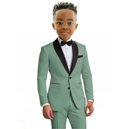 Hot Sale Boy's Solid Suit Set 2 Pieces Jacket Pants Formal Shawl Lapel Kids Tuxedo For Birthday Party School Performance Wear