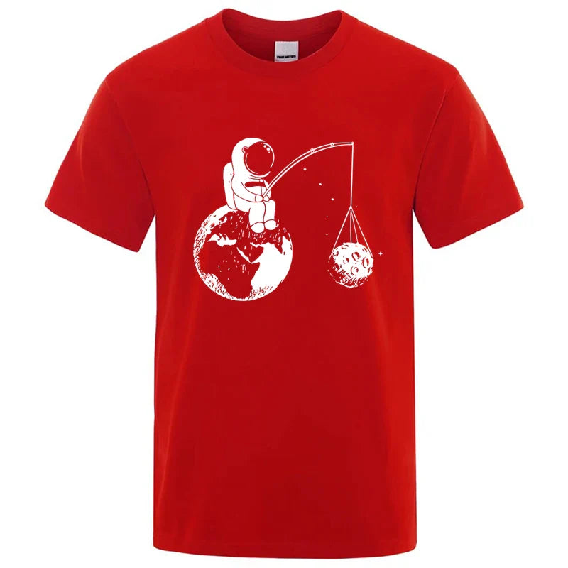 Summer Men High Quality T-shirt Cotton Blend Funny Design Astronaut Printing for Men Loose Top Cool Casual Tshirt Male Shirts