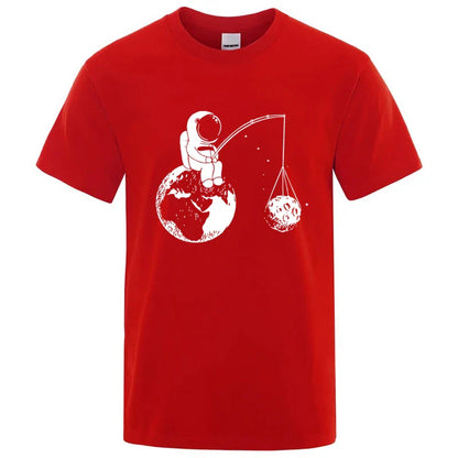 Summer Men High Quality T-shirt Cotton Blend Funny Design Astronaut Printing for Men Loose Top Cool Casual Tshirt Male Shirts