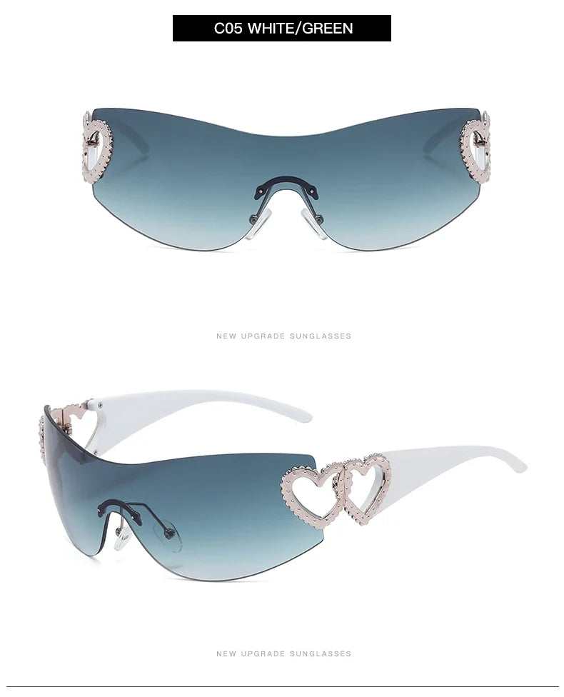 Cycling Rimless Y2K Sunglasses Women Trendy Gradient 2000'S Wrap Around Sun Glasses Punk One Piece Goggles Oversized Shades
