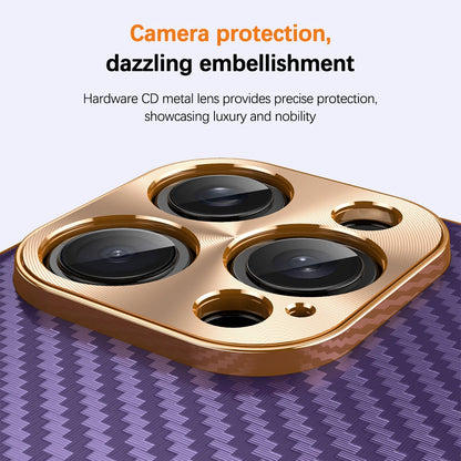 Luxury Plating Leather Carbon Fiber Texture Phone Case For iPhone 17 16 15 14 13 Pro Max Plus 17Air Alloy Lens Shockproof Cover