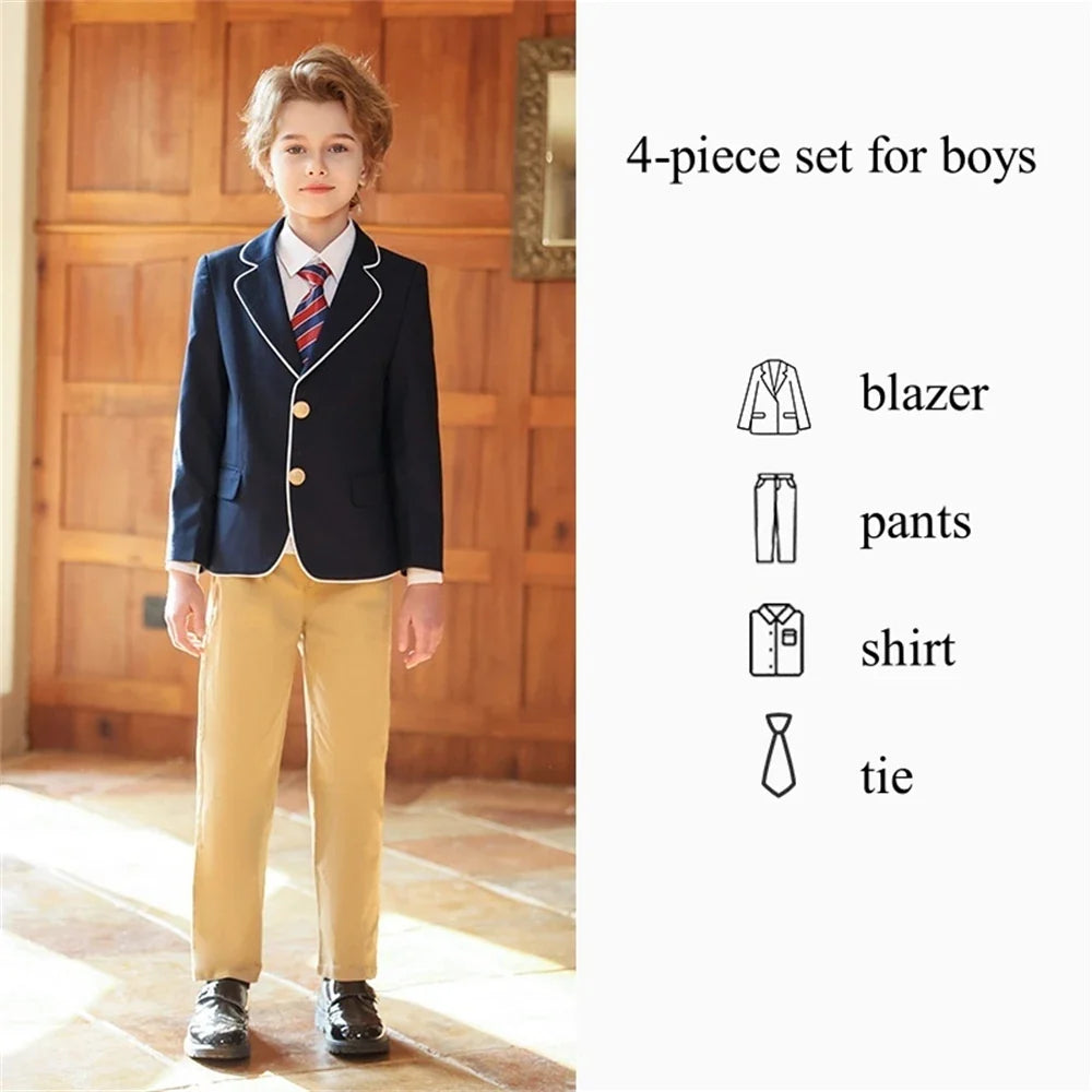 Fashionable Elegant Kids School Uniform 4 Pieces 110-180cm High Quality Children's Suit Set Stage Performance Outfit