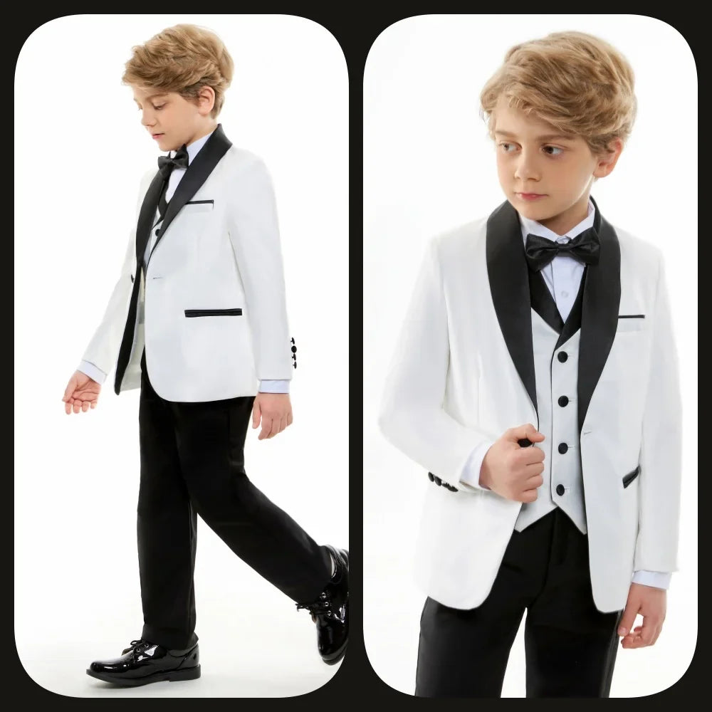Fast Delivery Formal Boys Suit Set 4PCS Elegant White Piano Photography Suit Kids Party Ceremony Costume Party Suit