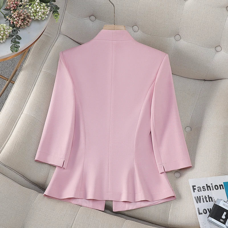Women's Slim Fit Blazer Spring Summer Fashion Solid Color Single Button Jacket Office Lady Coat Top New Arrival 2025