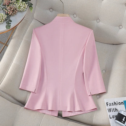Women's Slim Fit Blazer Spring Summer Fashion Solid Color Single Button Jacket Office Lady Coat Top New Arrival 2025