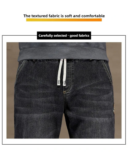 Extra Big Size Jeans Men High Elastic Waist Baggy Denim Pant Male Plus Large Loose Slim Fit Cowboy Trouser 8XL 6XL Classic Black
