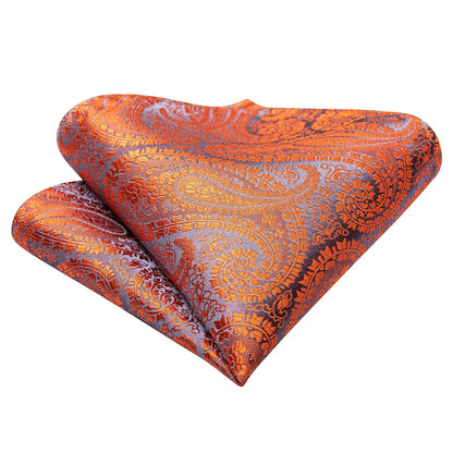 Men's Fashion Orange Paisley V-Collar Vest Waistcoat With Hankerchief Cufflinks Fit Wedding Party Gift Daily Banquent