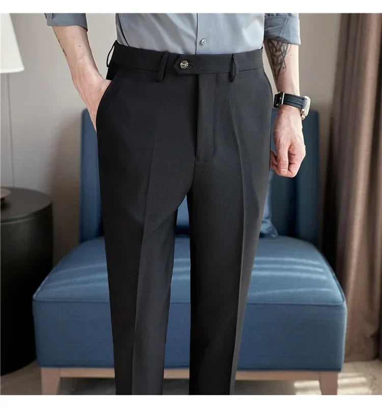 2024 New Men's Slim Fit Tapered Dress Pants Apricot Pearlescent Texture Business Casual Suit Trousers Spring Clothes