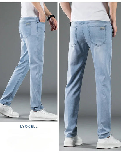 New Men's Thin Lyocell Jeans Soft Business Stretch Fashion Trousers Slim Brand Casual Elasticity Denim Pants Male Clothes