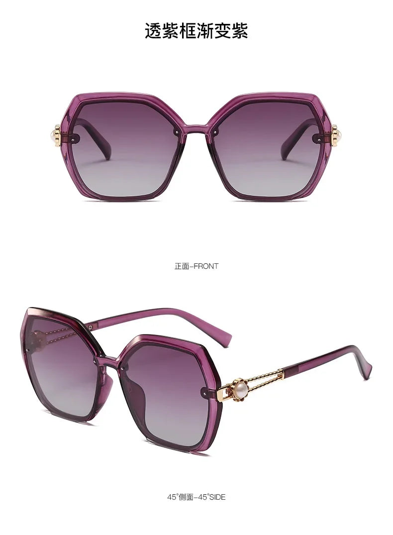 Fashion Large Frame Ladies Hollow Out Clover Inlay Women Polarized Sunglasses Drive Outdoors Sun Protection UV400 Sun Glasses
