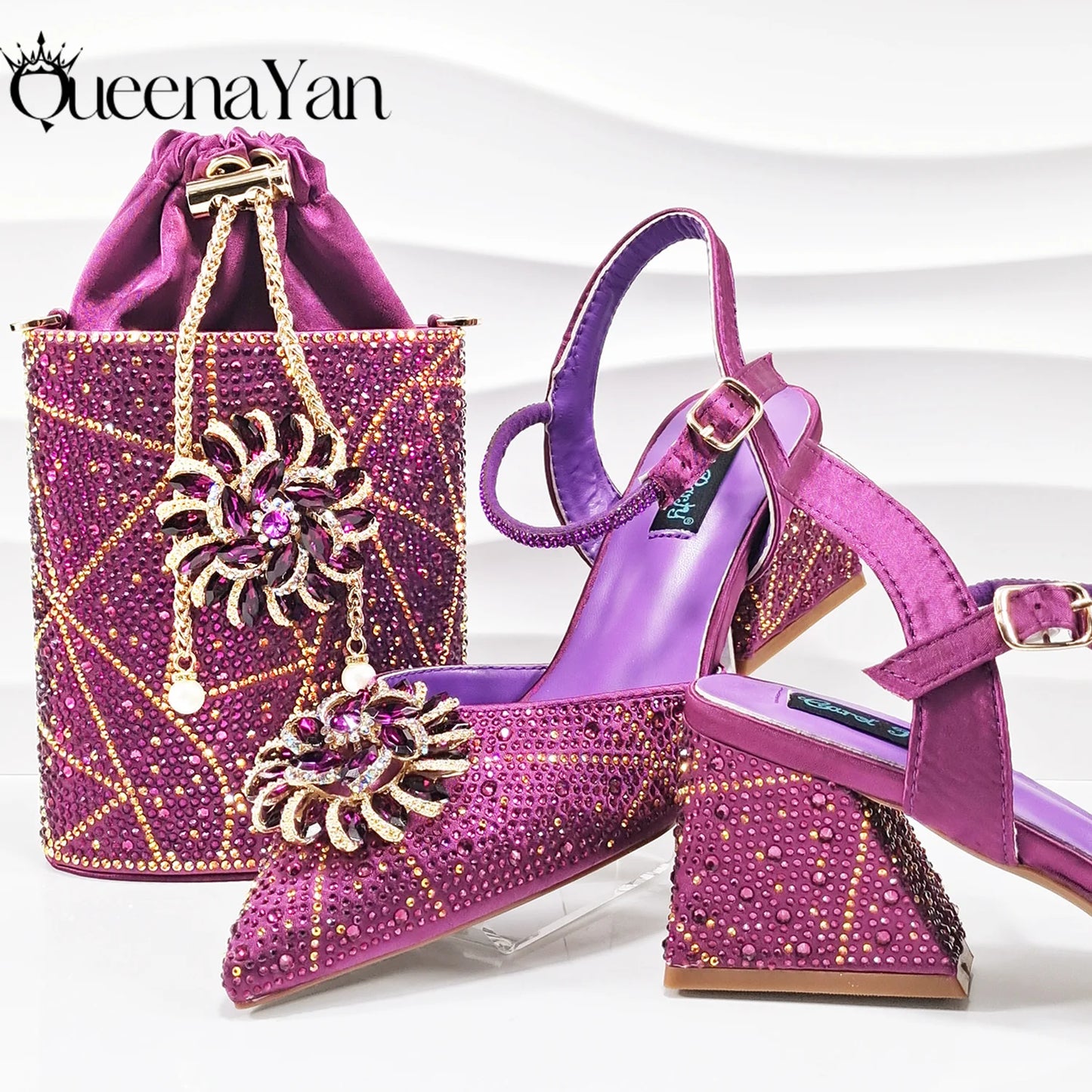 Fashion Design High-end Women's Shoes with Diamond Oval Stand Bag Women's High Heels for Special Day or Work