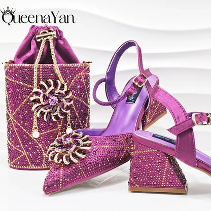 Fashion Design High-end Women's Shoes with Diamond Oval Stand Bag Women's High Heels for Special Day or Work