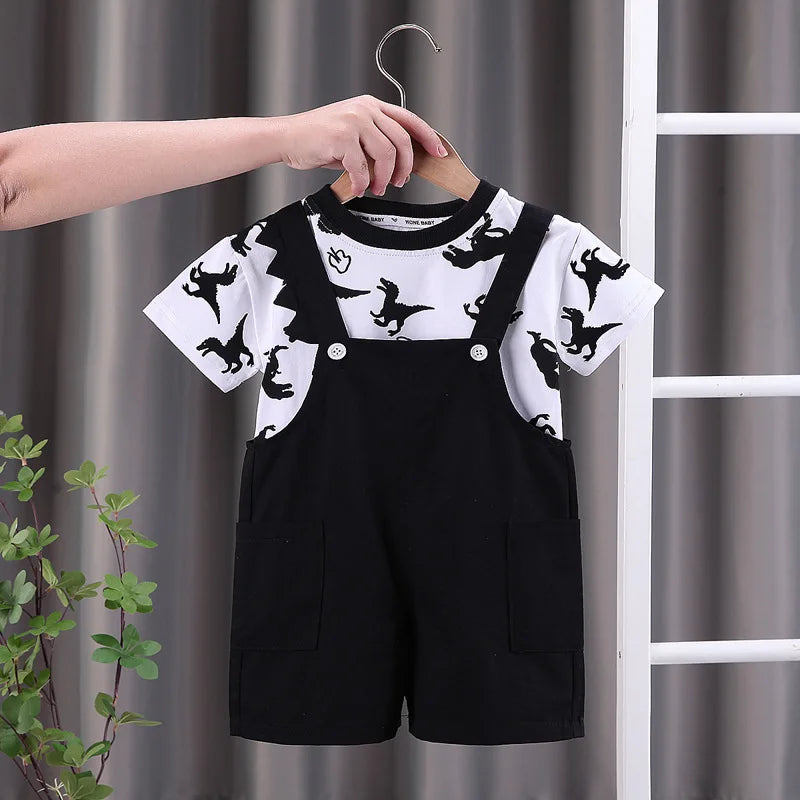 Children Summer Baby Boys Girls Clothes Suit Fashion Cartoon T-Shirt Bib Pants 2Pcs/Set Toddler Casual Costume Kids Tracksuits