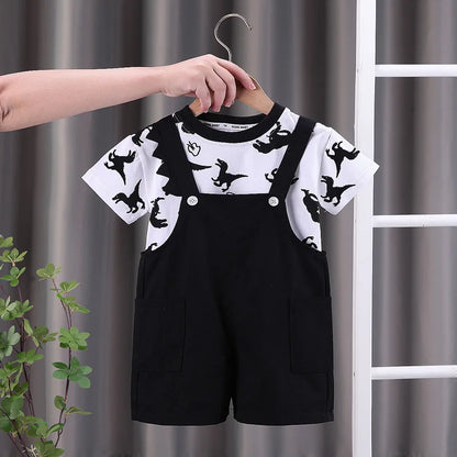 Children Summer Baby Boys Girls Clothes Suit Fashion Cartoon T-Shirt Bib Pants 2Pcs/Set Toddler Casual Costume Kids Tracksuits