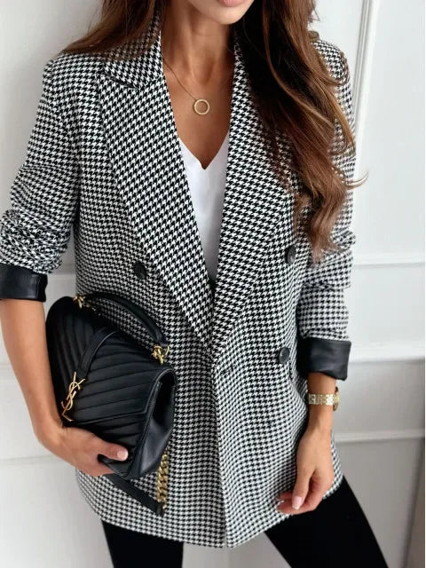 Autumn Winter New Style Women's Suit Coat Long Sleeve Double Buttoned Outerwear Top Cross-Border Fashion Polyester Fiber
