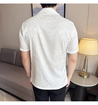 Summer Thin Ice Silk Without Lining Men Suit Coats 2025 New High-end Fashion Jacquard Casual Social Shirt Coat Men Clothing