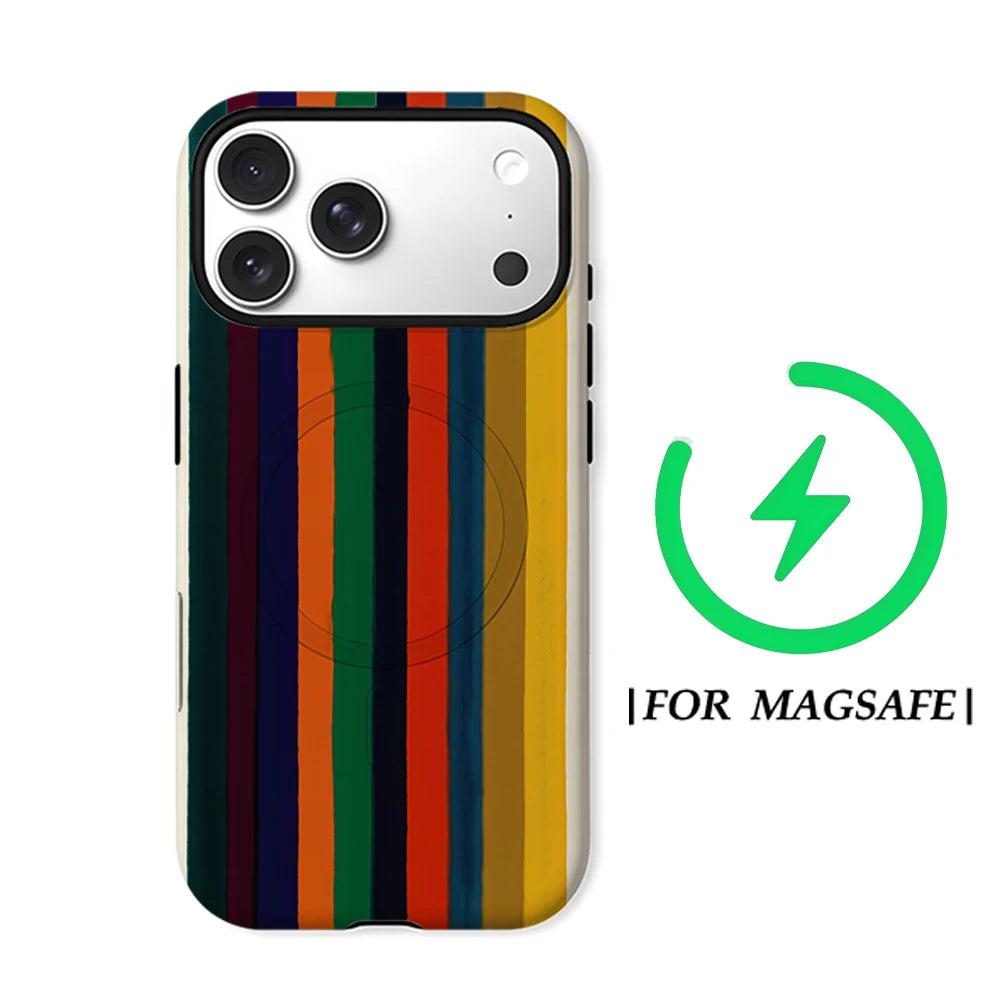 Cream Color StripesPhone Case for Magnetic  for IPhone 17 16 15 14 13 Pro Max Plus Single Double-layer Tough Case